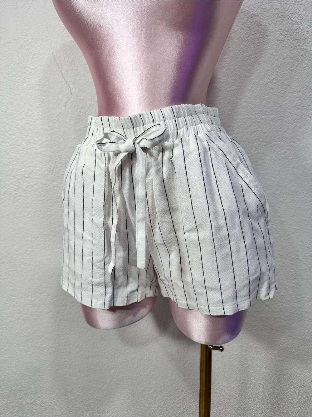 Sienna Sky White Pinstripe- Drawstring Shorts